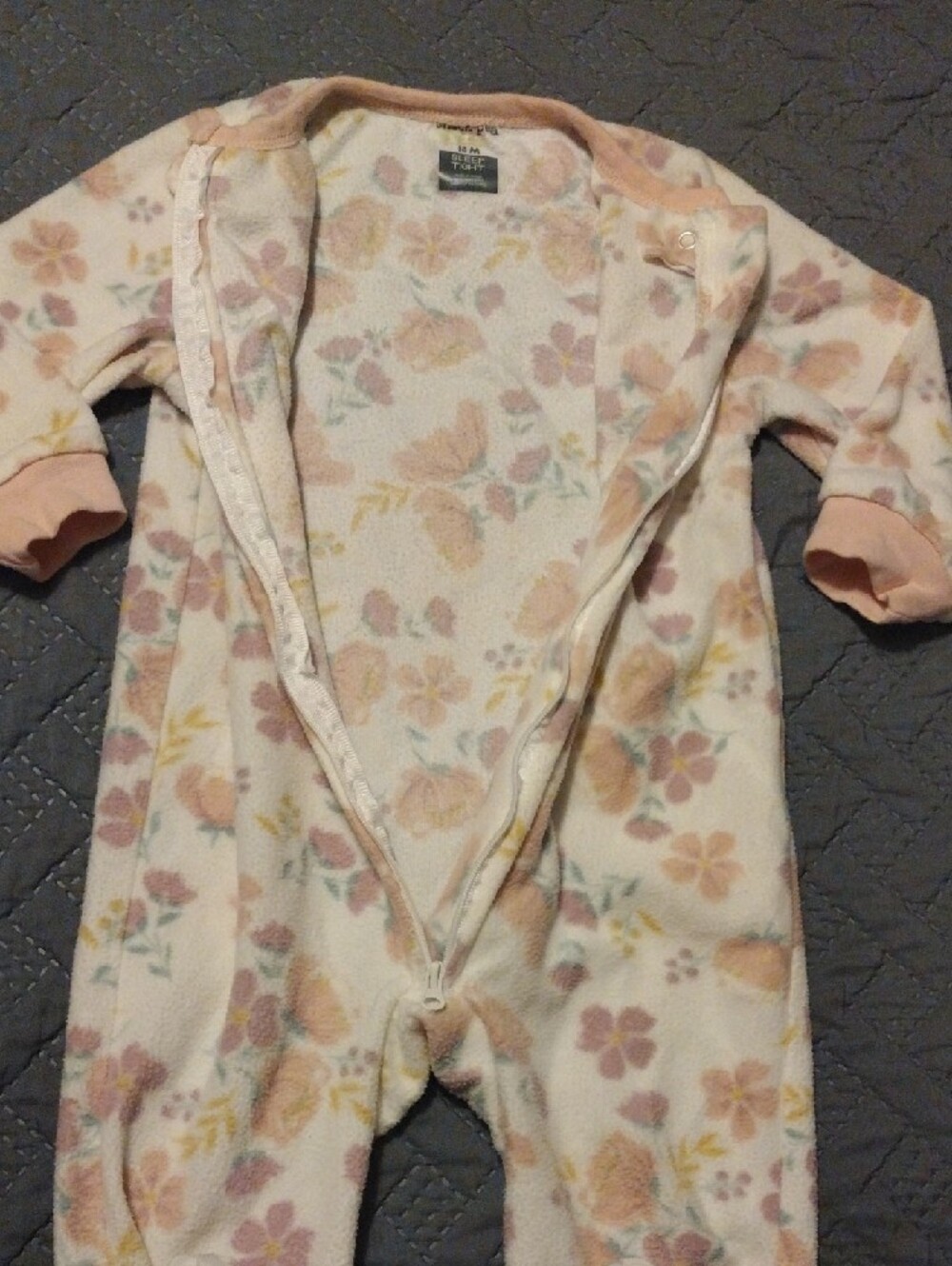 chick pea Cream Floral Footed One-Piece Pajamas - Picture 12 of 14